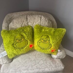 Hallmark Green Grinch With  Light Up Heart Furry Pillows